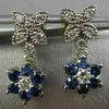 ESTATE .55CT DIAMOND & SAPPHIRE 14KT WHITE GOLD FLOWER MILGRAIN HANGING EARRINGS