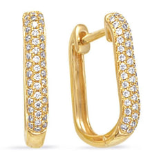 .27CT DIAMOND 14K YELLOW GOLD 3D CLASSIC 3 ROW PAVE SQUARE HOOP HANGING EARRINGS