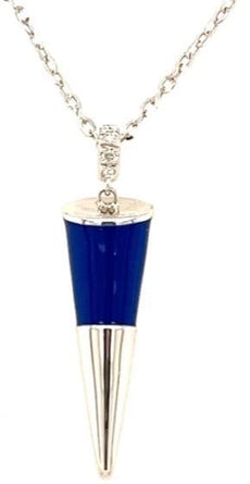 .03CT DIAMOND & BLUE ENAMEL 18KT WHITE GOLD 3D RECTANGULAR FUN FLOATING PENDANT