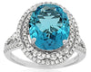 6.29CT DIAMOND & AAA BLUE TOPAZ 14K WHITE GOLD ROUND & OVAL DOUBLE HALO FUN RING