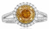 LARGE 1.45CT YELLOW ORANGE & WHITE DIAMOND 18K 2 TONE GOLD ROUND ENGAGEMENT RING