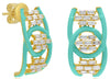 .66CT DIAMOND & GREEN ENAMEL 14KT YELLOW GOLD CRISS CROSS LOVE KNOT FUN EARRINGS