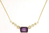 1.14CT DIAMOND & AA AMETHSYT 14KT YELLOW GOLD 3D EMERALD CUT & ROUND NECKLACE