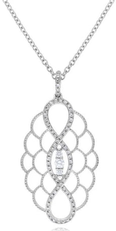 .35CT DIAMOND 14KT WHITE GOLD 3D PAST PRESENT FUTURE INFINITY FLORAL FUN PENDANT