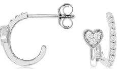 .24CT DIAMOND 14KT WHITE GOLD 3D ROUND DOUBLE SWIRL HEART LOVE HANGING EARRINGS