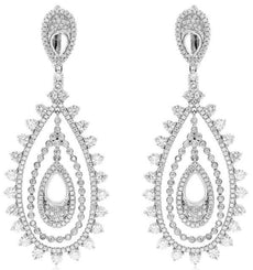 LARGE 5.72CT DIAMOND 14KT WHITE GOLD 3D MULTI TEAR DROP FUN CHANDELIER EARRINGS
