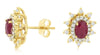 1.45CT DIAMOND & AAA RUBY 14KT YELLOW GOLD OVAL & ROUND FLOWER SUNBURST EARRINGS