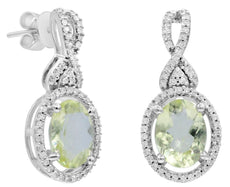 2.04CT DIAMOND & AAA LEMON QUARTZ 14KT WHITE GOLD OVAL & ROUND HANGING EARRINGS