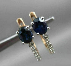 ESTATE .77CT DIAMOND & AAA SAPPHIRE 14KT ROSE GOLD 3D LEVERBACK HANGING EARRINGS