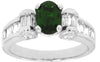 2.1CT DIAMOND & AAA RUSSALITE 14KT WHITE GOLD 3D OVAL & BAGUETTE ENGAGEMENT RING