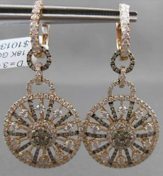 ANTIQUE 3.49CT DIAMOND 18KT ROSE GOLD FLORAL SNOWFLAKE HANGING EARRINGS