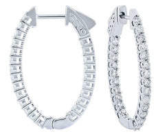 1.50CT DIAMOND 14KT WHITE GOLD SHARE PRONG OVAL INSIDE OUT HOOP HANGING EARRINGS