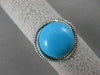 ESTATE ROUND TURQUOISE SOLITAIRE 14KT WHITE GOLD FILIGREE COCKTAIL RING #20428