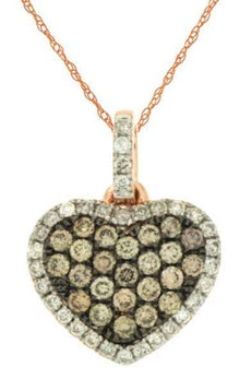 .39CT WHITE & MOCHA DIAMOND 14KT WHITE ROSE & BLACK GOLD PAVE HALO HEART PENDANT