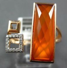 .07CT DIAMOND & AAA ORANGE AGATE 14KT ROSE GOLD 3D SQUARE RECTANGULAR FUN RING