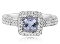 1.58CT DIAMOND & AAA PINK AMETHYST 14KT WHITE GOLD CUSHION CUT & ROUND HALO RING