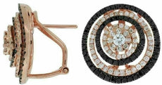 ESTATE 1.90CT WHITE & BLACK DIAMOND 14KT ROSE GOLD 3D MULTI ROW CLIP ON EARRINGS