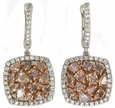 LARGE 2.75CT WHITE & PINK DIAMOND 18KT WHITE & ROSE GOLD SQUARE HANGING EARRINGS