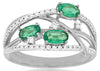 0.90CT DIAMOND & AAA EMERALD 14KT WHITE GOLD 3D OVAL & ROUND CRISS CROSS FUN RING