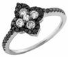 ESTATE .57CT WHITE & BLACK DIAMOND 14K WHITE GOLD 4 LEAF CLOVER FLOWER LOVE RING