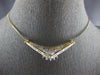 LARGE & LONG .35CT DIAMOND 14KT 2 TONE GOLD ROUND FLOWER V SHAPE NECKLACE #28061