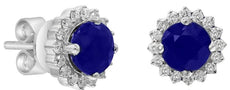 1.32CT DIAMOND & AAA SAPPHIRE 14KT WHITE GOLD ROUND CLASSIC FLOWER STUD EARRINGS