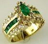 Estate 1.80Ct Diamond & AAA Emerald 14Kt Yellow Gold 3D Marquise Round & Princess Ring