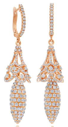 LARGE 3.97CT DIAMOND 18KT ROSE GOLD 3D MARQUISE SHAPE CROWN FUN HANGING EARRINGS