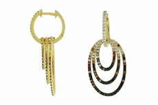 ESTATE 1.76CT WHITE & CHOCOLATE FANCY DIAMOND 14KT YELLOW GOLD 3D OVAL EARRINGS