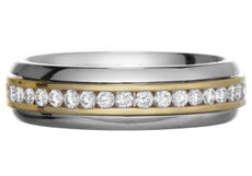 .65CT DIAMOND 18KT 2 TONE GOLD CLASSIC CHANNEL UNISEX WEDDING ANNIVERSARY RING
