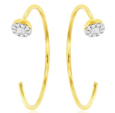 ESTATE .11CT DIAMOND 14KT YELLOW GOLD 3D FLOWER HOOP FUN CUFF EARRINGS