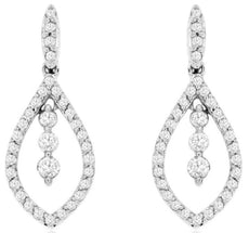 ESTATE .33CT DIAMOND 14KT WHITE GOLD 3D 3 STONE TEAR DROP FUN HANGING EARRINGS