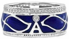 .30CT DIAMOND & BLUE ENAMEL 18K WHITE GOLD 3D MULTI LEAF A INITIAL FUN LOVE RING