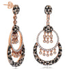 4.44CT MULTI COLOR DIAMOND 14KT ROSE GOLD 3D DOUBLE CIRCULAR CHANDELIER EARRINGS