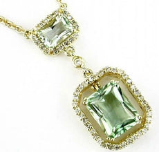 3.10CT DIAMOND & AAA GREEN AMETHYST 14KT YELLOW GOLD 3D SQUARE LARIAT NECKLACE