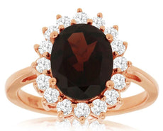 3.40CT DIAMOND & AAA GARNET 14KT ROSE GOLD OVAL & ROUND FLOWER CLASSIC FUN RING
