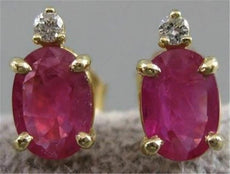 ANTIQUE 1.49CTW DIAMOND RUBY 14KT YELLOW GOLD OVAL STUD POST EARRINGS #4484