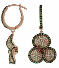 1.45CT WHITE & CHOCOLATE FANCY DIAMOND 14KT ROSE GOLD FOUR LEAF CLOVER EARRINGS