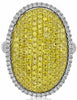 EXTRA LARGE 2.11CT WHITE & FANCY YELLOW DIAMOND 18KT WHITE GOLD OVAL PAVE RING