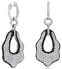 5.18CT WHITE & BLACK DIAMOND 18K WHITE GOLD 3D TEAR DROP HUGGIE HANGING EARRINGS