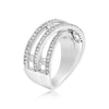 .75CT DIAMOND 18KT WHITE GOLD ROUND MULTI ROW CRISS CROSS CHANNEL INFINITY RING