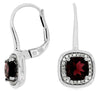 2.55CT DIAMOND & AAA RHODOLITE 14K WHITE GOLD CUSHION & ROUND LEVERBACK EARRINGS