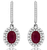 2.65CT DIAMOND & AAA RUBY 14KT WHITE GOLD OVAL & ROUND CLASSIC HANGING EARRINGS