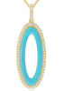.37CT DIAMOND & TURQUOISE ENAMEL 14KT YELLOW GOLD OPEN OVAL FUN FLOATING PENDANT