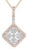 .98CT DIAMOND 18KT 2 TONE GOLD MULTI FLOWER SQUARE GEOMETRICAL FLOATING PENDANT