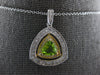 LARGE 1.15CT DIAMOND & AAA PERIDOT 14KT 2 TONE GOLD 3D TRILLION FLOATING PENDANT
