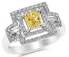 LARGE 1.24CT WHITE & FANCY YELLOW DIAMOND 18K WHITE GOLD CUSHION ENGAGEMENT RING