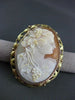 ANTIQUE LARGE 14K YELLOW & ROSE GOLD FLORAL LADY SHELL CAMEO PENDANT & PIN 22497
