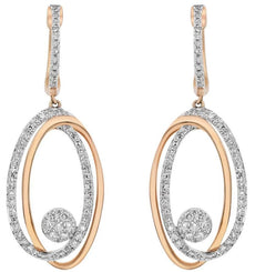 .68CT DIAMOND 14KT ROSE GOLD 3D FLOWER OVAL LOVE KNOT LEVERBACK HANGING EARRINGS