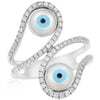 LARGE 1.54CT DIAMOND & AAA MOTHER OF PEARL 14KT WHITE GOLD DOUBLE EVIL EYE RING